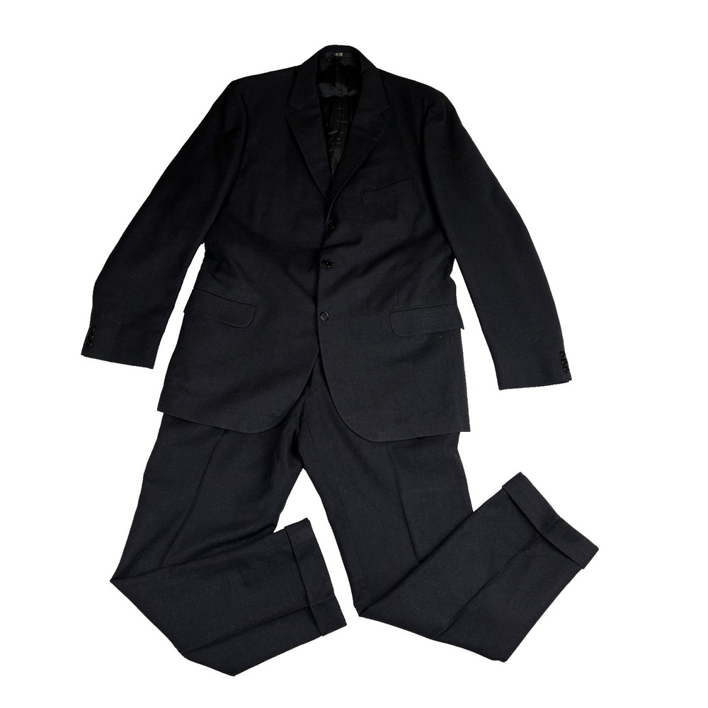 DAKS Black 2 piece Suit Mens 41L 34W 3 Button Jacket Pants Made USA